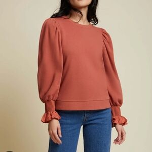 Nation Ltd Cecil Sweatshirt With Smocking Puff Sleeves In Size Small